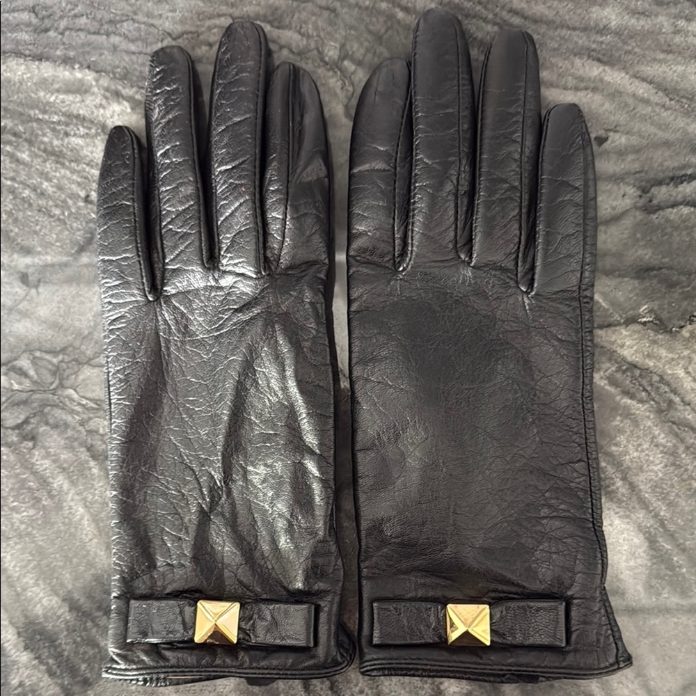 Kate Spade Black and Gold Leather Gloves